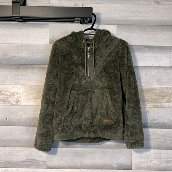 BillaBong Olive Sherpa Sweater - Picture 1 of 3